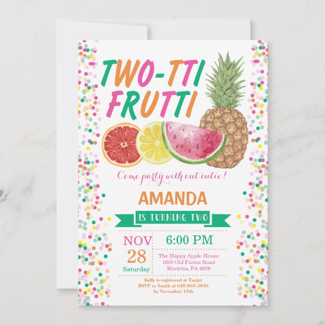 Invitación a la fiesta de cumpleaños de Tutti Frut (Anverso)