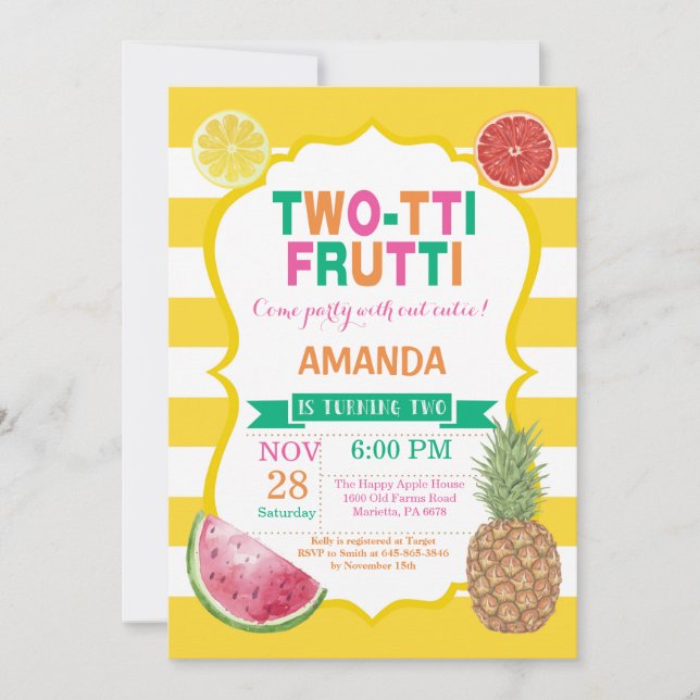 Invitación a la fiesta de cumpleaños de Tutti Frut (Anverso)