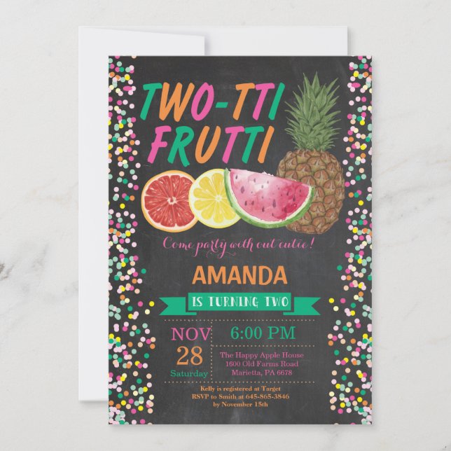Invitación a la fiesta de cumpleaños de Tutti Frut (Anverso)