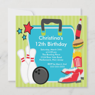 Invitación a la fiesta de cumpleaños de un boliche