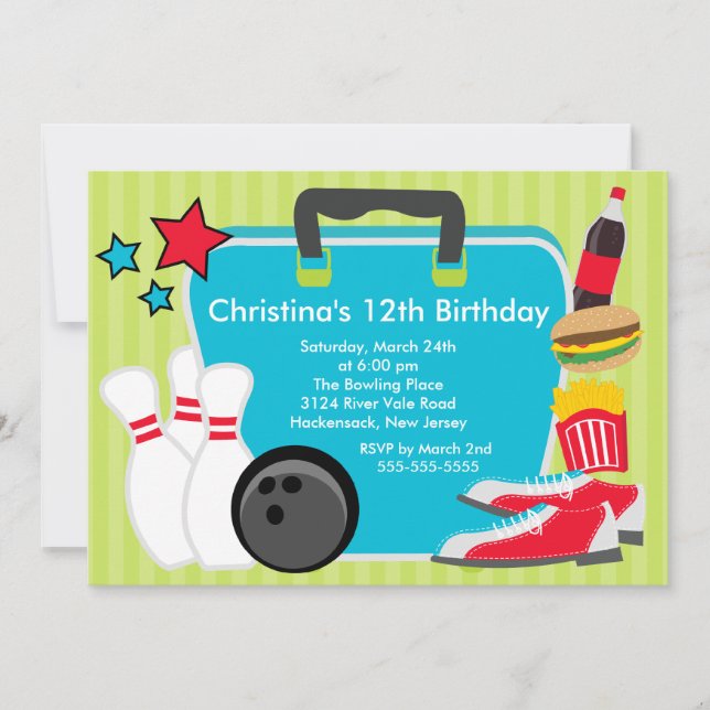 Invitación a la fiesta de cumpleaños de un boliche (Anverso)