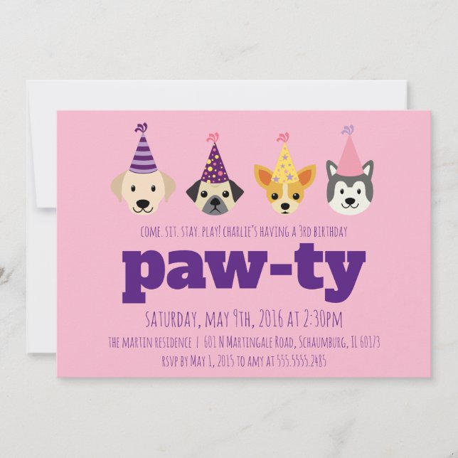 Invitación a la fiesta de cumpleaños de un cachorr (Anverso)