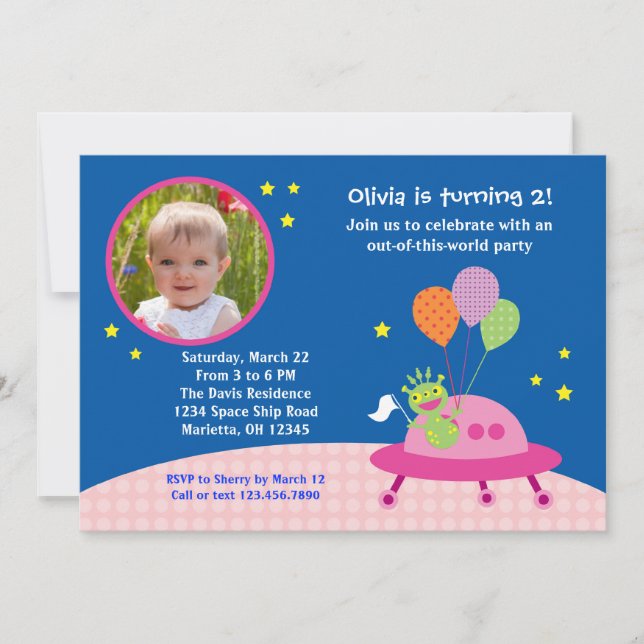Invitación a la fiesta de cumpleaños de un Chica e (Anverso)