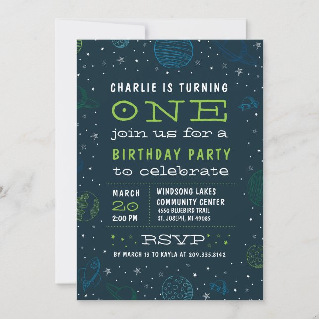 Invitación a la fiesta de cumpleaños de un chico d (Anverso)
