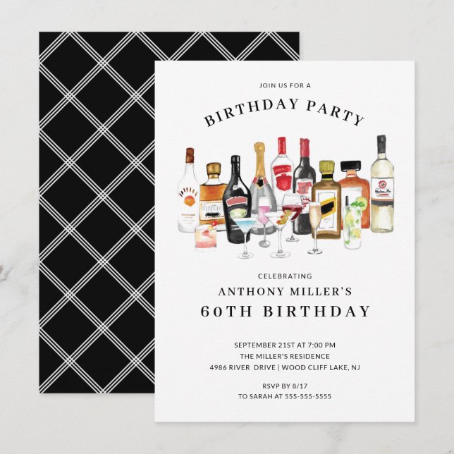 Invitación a la fiesta de cumpleaños de un cóctel  (Anverso / Reverso)