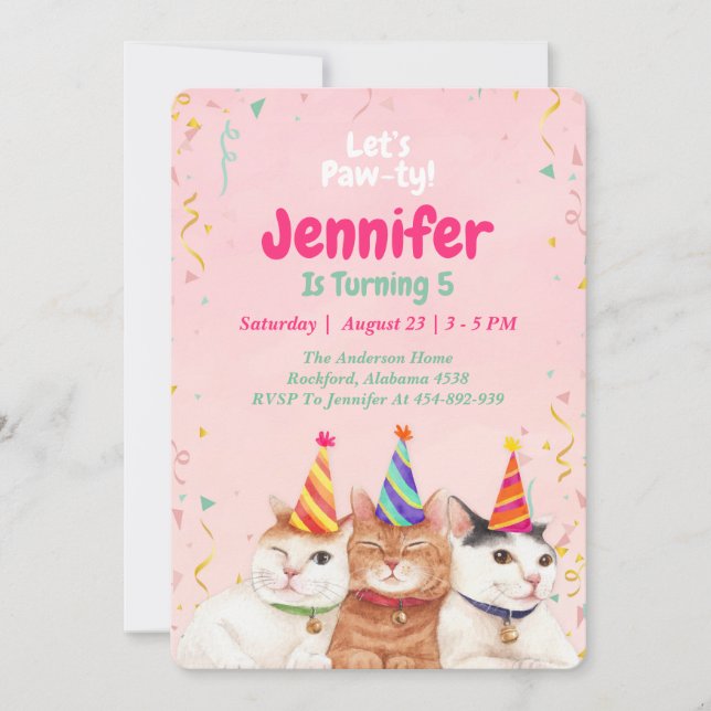 Invitación a la fiesta de cumpleaños de un gato gi (Anverso)
