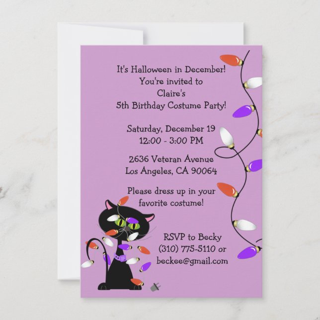 Invitación a la fiesta de cumpleaños de un gato ne (Anverso)