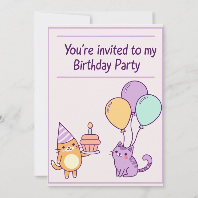 Invitación a la fiesta de cumpleaños de un gato pa (Anverso)
