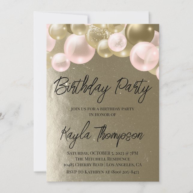 Invitación a la fiesta de cumpleaños de un globo r (Anverso)