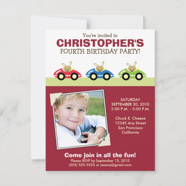 Invitación a la fiesta de cumpleaños de un niño co (Anverso)