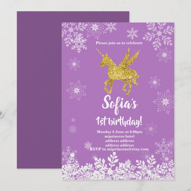 invitación a la fiesta de cumpleaños de unicorn (Anverso / Reverso)