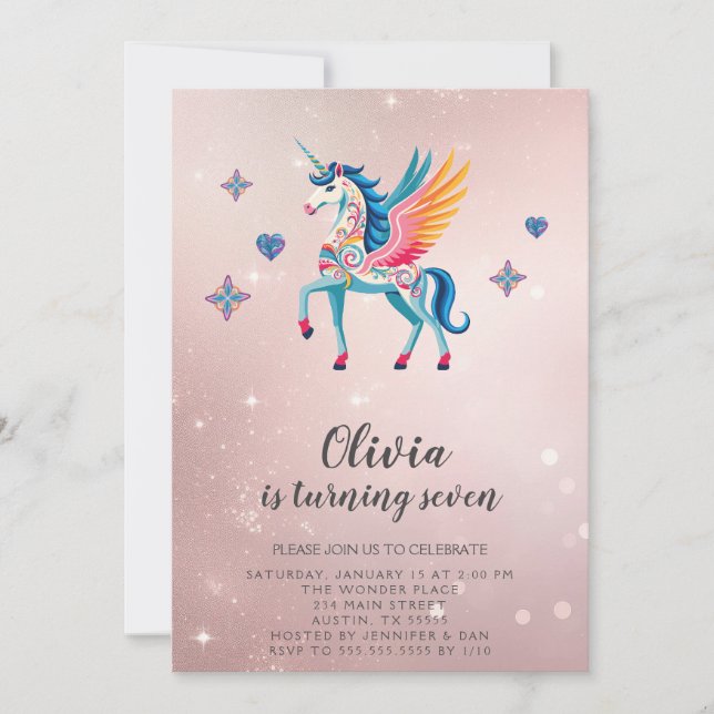 Invitación a la fiesta de cumpleaños de Unicorn (Anverso)