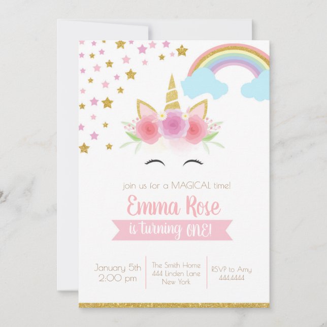 Invitación a la fiesta de cumpleaños de Unicorn (Anverso)