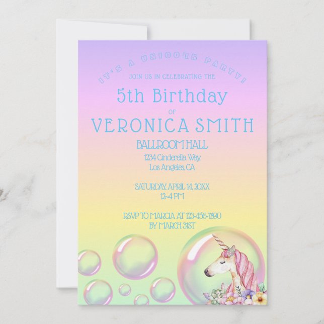Invitación a la fiesta de cumpleaños de Unicorn Bu (Anverso)