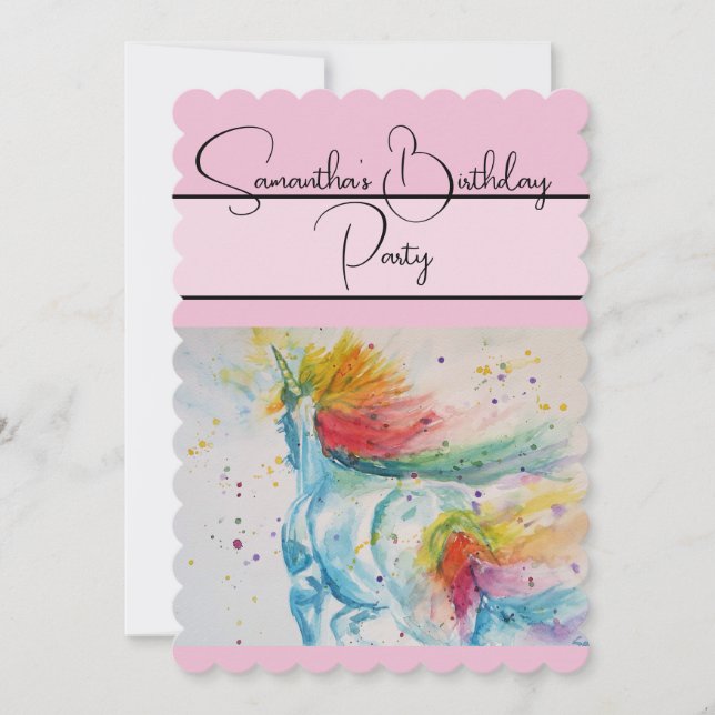 Invitación a la fiesta de cumpleaños de Unicorn Wa (Anverso)