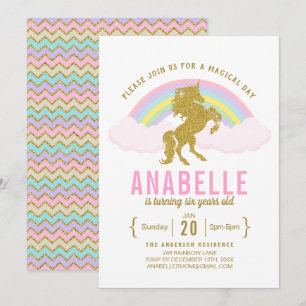 Invitación a la fiesta de cumpleaños de Unicornio
