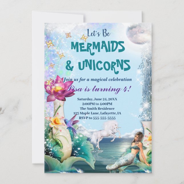 Invitación A La Fiesta De Cumpleaños De Unicornio  (Anverso)
