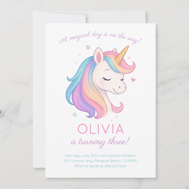 Invitación a la fiesta de cumpleaños de Unicornio  (Anverso)