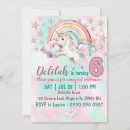 Invitación a la fiesta de cumpleaños de unicornio
