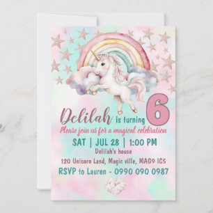 Invitación a la fiesta de cumpleaños de unicornio 