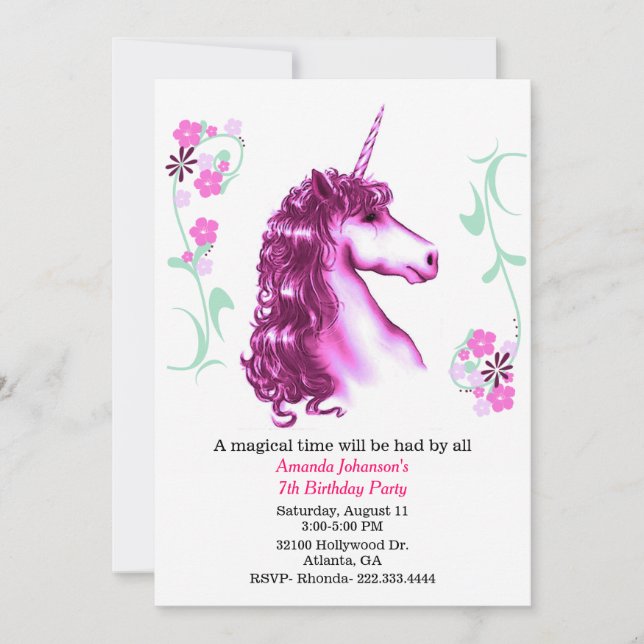 Invitación a la fiesta de cumpleaños de Unicornio  (Anverso)