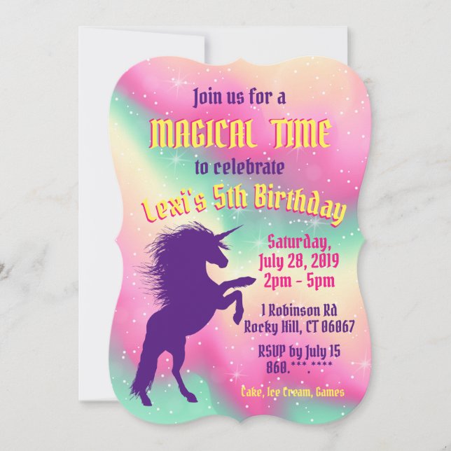 Invitación a la fiesta de cumpleaños de Unicornio  (Anverso)