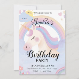 Invitación a la fiesta de cumpleaños de Unicornio 