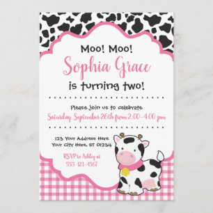 Invitación a la fiesta de cumpleaños de vaca Rosa