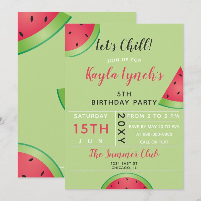 invitación a la fiesta de cumpleaños de verano de  (Anverso / Reverso)