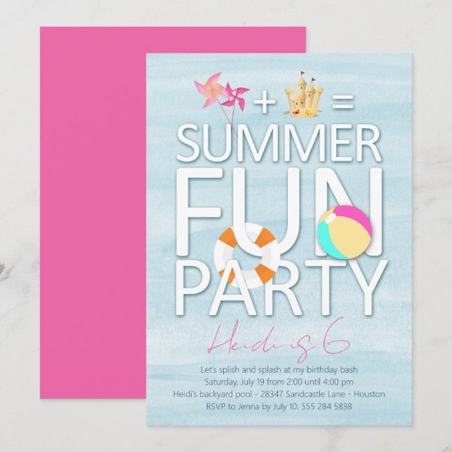 Invitación a la fiesta de cumpleaños de verano div (Anverso / Reverso)