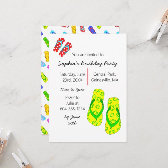 Invitación a la fiesta de cumpleaños de verano Fli (Anverso/Reverso In Situ)