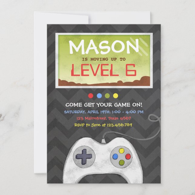 Invitación a la fiesta de cumpleaños de Video Game (Anverso)