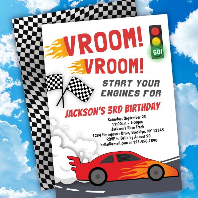 Invitación a la fiesta de cumpleaños de Vroom Race (Subido por el creador)