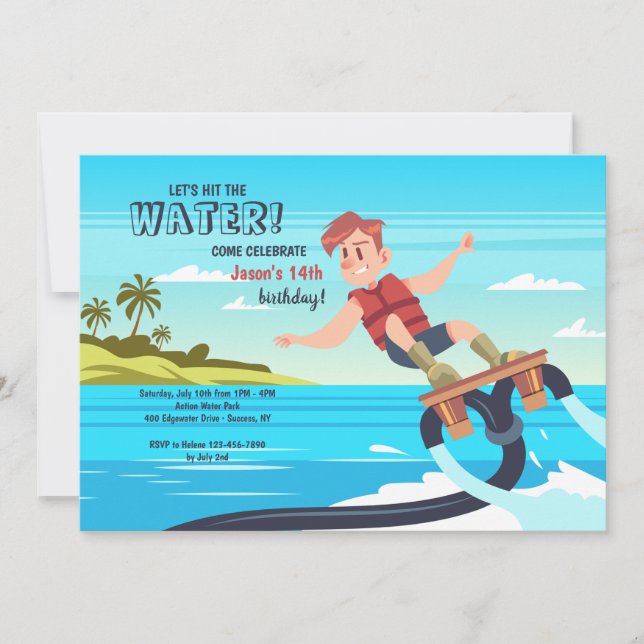 Invitación a la fiesta de cumpleaños de Water Jet (Anverso)
