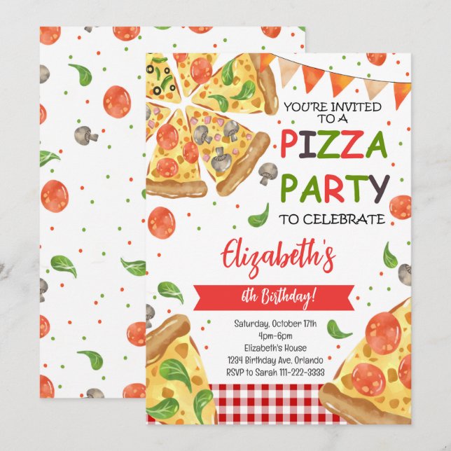 Invitación a la fiesta de cumpleaños de Watercolor (Anverso / Reverso)