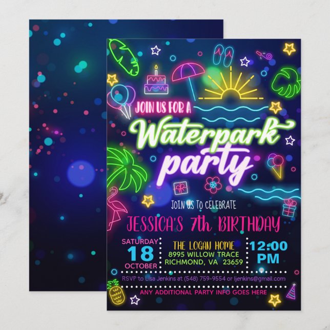 Invitación a la fiesta de cumpleaños de Waterpark (Anverso / Reverso)