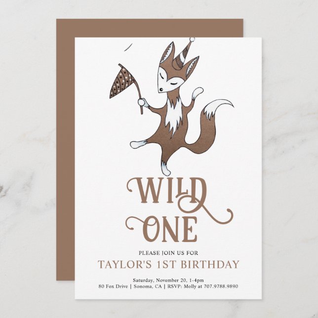 Invitación a la fiesta de cumpleaños de Wild One (Anverso / Reverso)