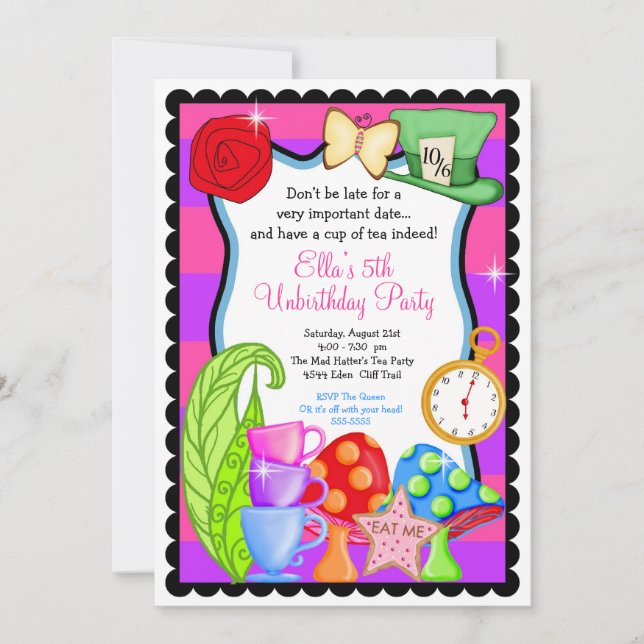 Invitación a la fiesta de cumpleaños de Wonderland (Anverso)