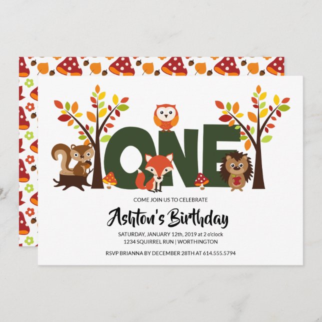 Invitación a la fiesta de cumpleaños de Woodland A (Anverso / Reverso)