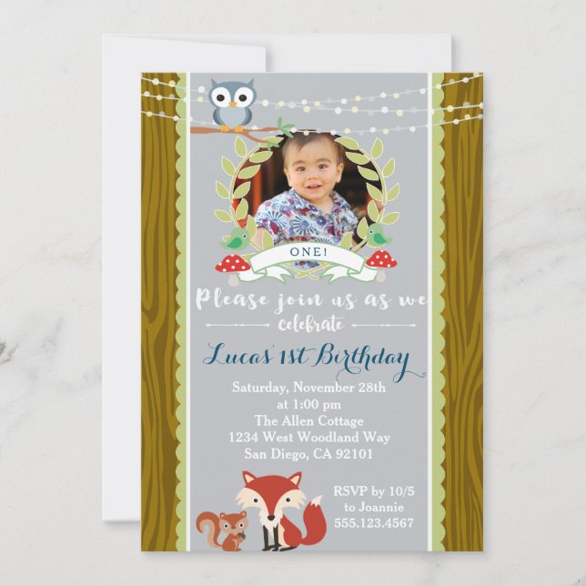 Invitación a la fiesta de cumpleaños de Woodland F (Anverso)