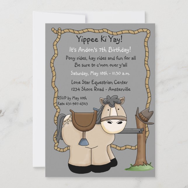 Invitación a la fiesta de cumpleaños de Yippee Ki  (Anverso)