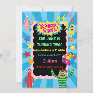 Invitación a la fiesta de cumpleaños de Yo Gabba G