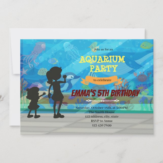 Invitación a la fiesta de cumpleaños del acuario (Anverso)
