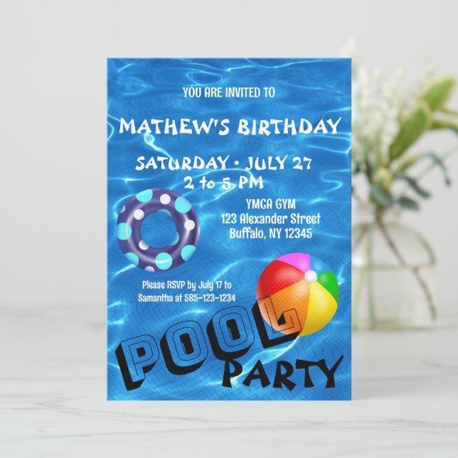 Invitación a la fiesta de cumpleaños del agua de l (Anverso de pie)