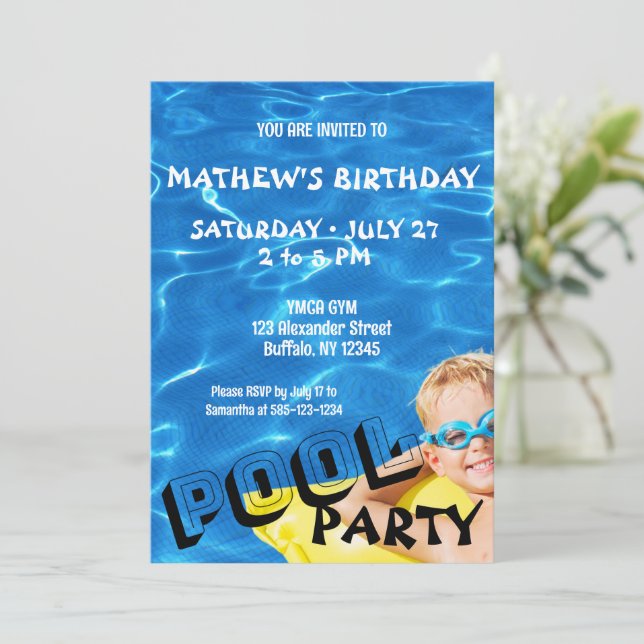 Invitación a la fiesta de cumpleaños del agua de l (Anverso de pie)