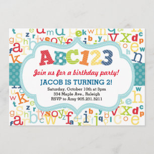 Invitación a la fiesta de cumpleaños del alfabeto