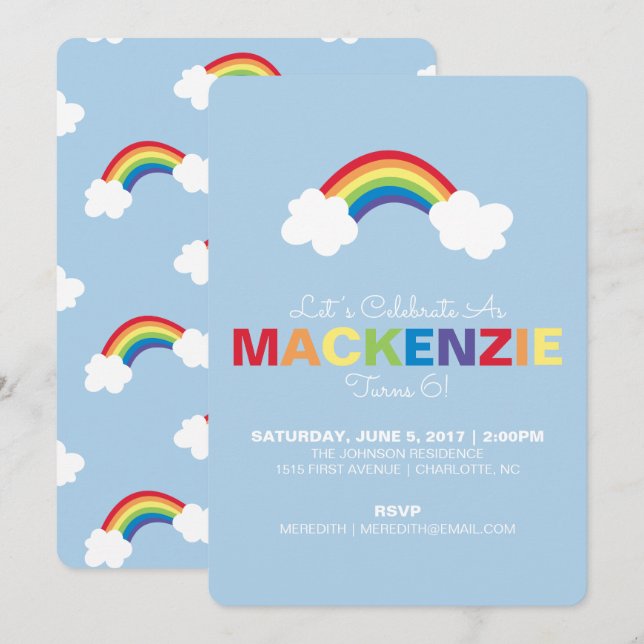 Invitación a la fiesta de cumpleaños del arco iris (Anverso / Reverso)