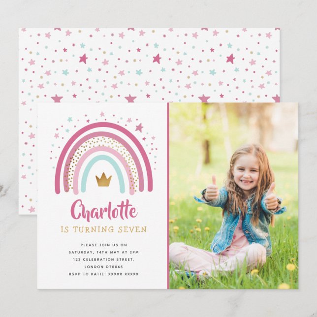 Invitación a la fiesta de cumpleaños del arco iris (Anverso / Reverso)