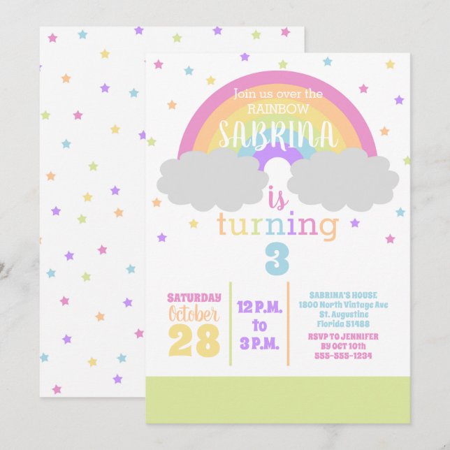 Invitación a la fiesta de cumpleaños del arcoiris  (Anverso / Reverso)