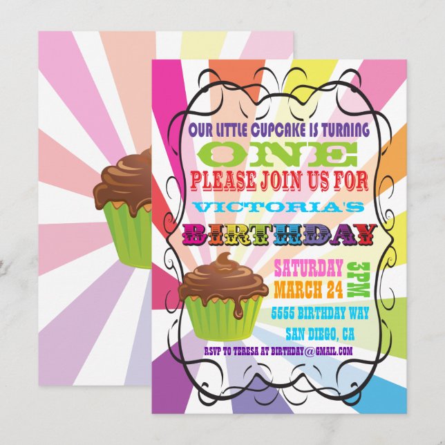 Invitación a la fiesta de cumpleaños del arcoiris  (Anverso / Reverso)